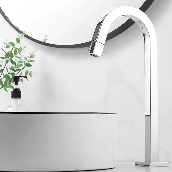Torneira Banheiro Lavabo Preta Quadrada Tube Alta Metal 1/4 Cor Prateado Acabamento Cromado Yesop
