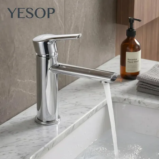 Torneira Monocomando Banheiro Cromada, Aço Inoxidável 304, Cartucho Cerâmico, Misturador Água Quente E Fria, Torneira Pia Lavabo Moderna Com Acabamento Espelhado Prateado Brilhante
