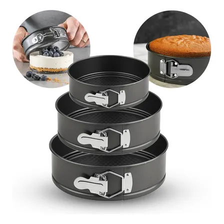 Kit 3 Formas Para Bolo Torta Com Fundo Removível Antiaderente Aço Carbono Redondas Preto Cinza-escuro