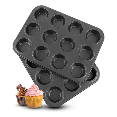 Kit 2 Forma Assadeira Cupcake Faz Pão De Queijo Empada 12 Cavidades De Teflon Antiaderente Cor Preto