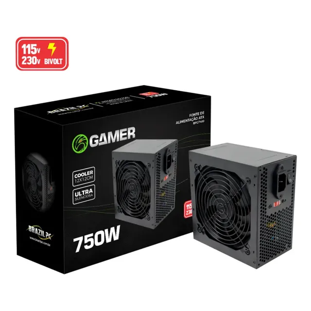 Fonte Gamer 750w Atx Brazil Pc 24 Pinos Preto