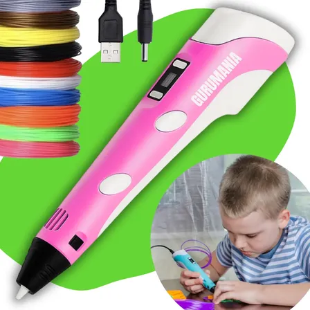 Caneta 3d Bivolt Impressora Profissional + Refil Filamento + Cabo Usb Caneta 3d Infantil Desenho Portátil 3d Pen Rosa Gurumania