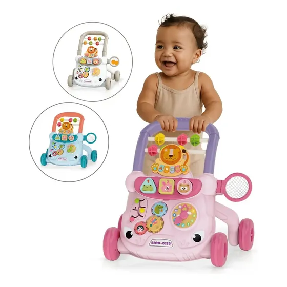 Andador Infantil Empurrador Atividade Musical Bebê Didático Cor Rosa