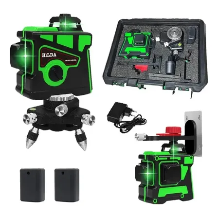 Nível Laser Verde 12 Linhas 3d Hilda 2 Baterias + Maleta