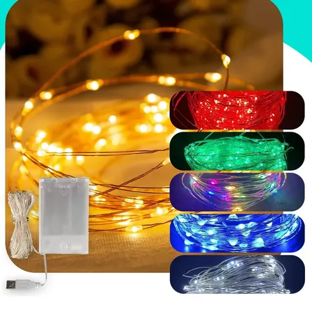 Cordão Fio De Fada 5m 50 Leds Colorido Cobre Pilha/usb