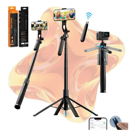 Basike Tripé 1,80m Bastão Portátil Profissional Com Controle Remoto Para Telefone Celular E Camera Go Pro Ringlight Youtube Ig Kwai Tiktok Live Streaming Vlog Selfies Estacas Fixação Overhead Shooting