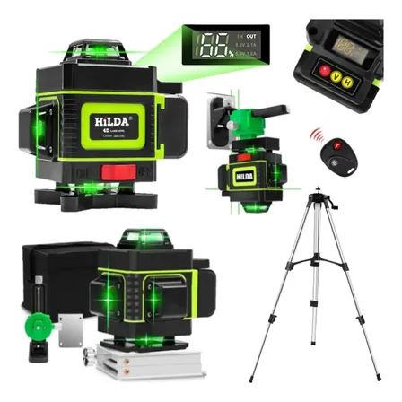 Nível Laser 16 Linhas Verde 1 Bateria Recarregável Com Display Digital 4d 360 Graus Hilda Tripé Aluminio 120cm