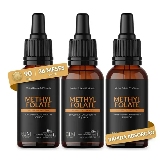 Kit 3 Vitamina B9 Metilfolato Em Gotas Sublingual 30 Ml 500mcg Por Dose Ellym Nutrition Sabor Laranja