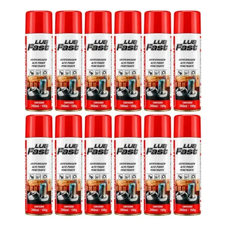 Kit 12 Spray Desengripante Lubfast 300ml Lubrificante Multiuso