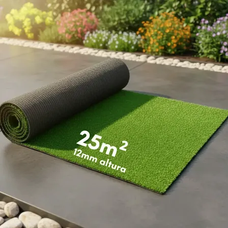 Grama Sintética Artificial De 12mm Para Jardim E Playground - 25m² (1m X 25m) Verde Musgo
