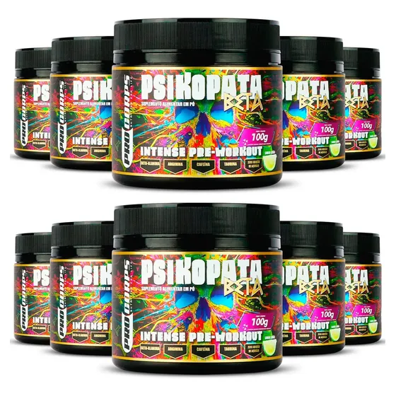 Pré Treino Psikopata Beta Pro Corps 100g Kit 10 Unidades Taurina Arginina