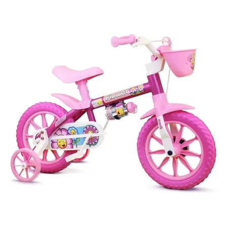 Bicicleta Infantil Nathor Aro 12 Rosa Flower para Crianças