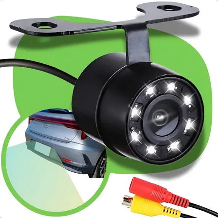Câmera De Re Automotiva 8 Leds Hd Infravermelho Visão Noturna Colorida Universal Veicular Carro Borboleta 2 Em 1 A Prova D'agua gurumania