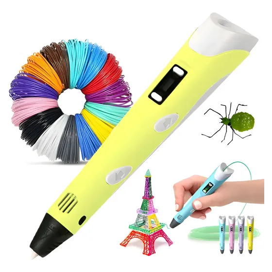 Caneta 3d Impressora Profissional Infantil Com Refil E Cabo Usb Parosprotect - Amarela