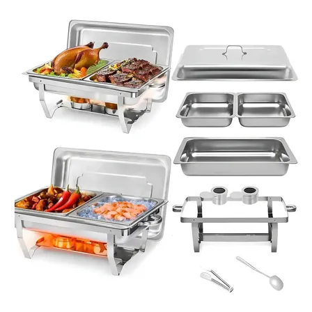 Rechaud Retangular 11l Aço Inox Banho Maria 2 Cubas Fogareir 127/220v