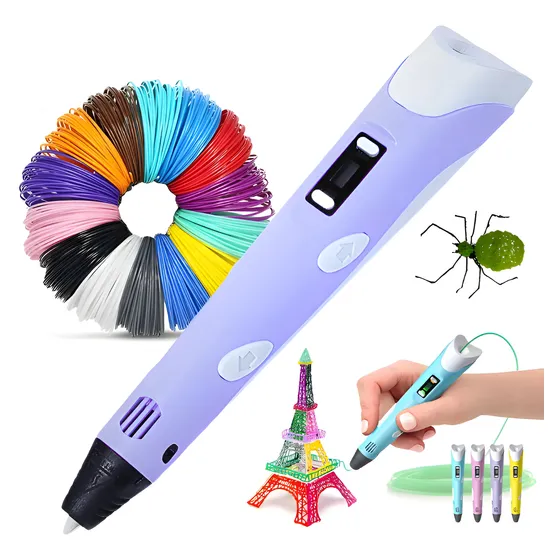 Caneta 3d Impressora Profissional Infantil Com Refil E Cabo Usb Parosprotect - Lilás