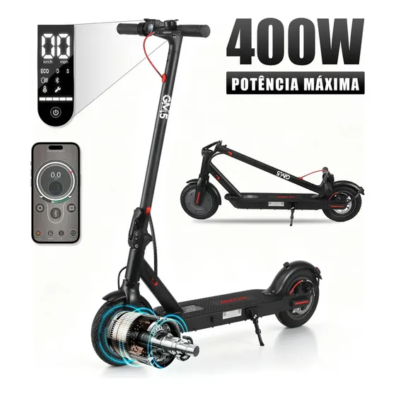 Gm5 P1 Patinete Elétrico Adulto, 400W Scooter Eletrica, 25 Km/h Velocidade Máxima, Autonomia De 22 Km Com Uma Carga Completa, Patinete Juvenil Dobrável Com Aplicativo Bluetooth, Preto