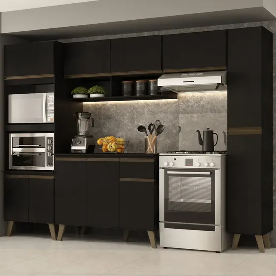 Armário De Cozinha Completa Atlanta Plus Carraro Preto Touch