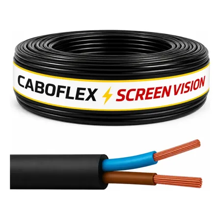 Fio Cabo Pp 1,5mm Flexivel 2x1,5mm 2 Vias Rolo 50 Metros Para Extensão Cor Preto Marca Screen Vision