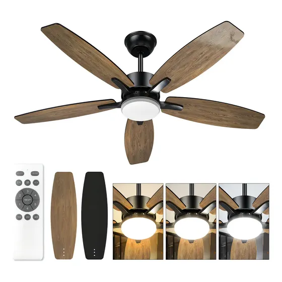 Ventilador de Teto FANSVENTO 42" Rústico com Luz LED, Controle Remoto e 6 Velocidades