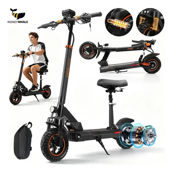 Honeywhale M4 Patinete Elétrico Adulto, 600w Motor Com Potência Máxima, 40km/h Velocidade Máxima, Autonomia De 35km, Bateria De 10ah, Honey Whale Scooter Eletrica Dobrável Com Dupla Suspensão, Assento