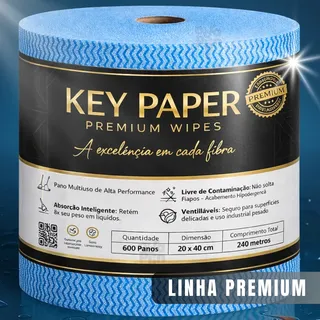 600 Panos Multiuso Perfex 20x40cm Rolo 240m Limpeza Não Solta Fiapo Pano Mágico Vidro Cozinha Reutilizavel Cor Azul Marca- Key Paper