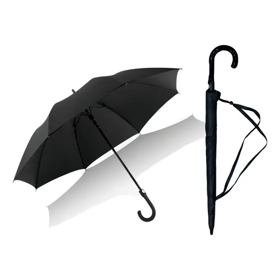 Guarda Chuva Automático Cabo Curvo Grande Reforçado Fibra De Carbono Diâmetro Aberto 130cm ET-One Portaria Reforçado