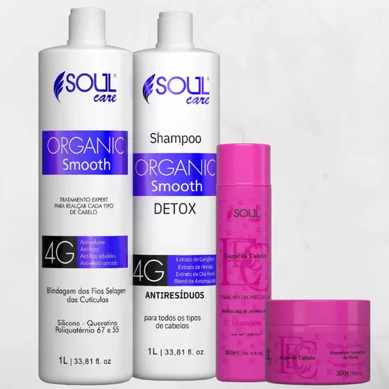 Escova Kit Sem formol Organica Capilar Profissional 4 uni Blindagem dos fios 3litros mascara capilar - Solu Care