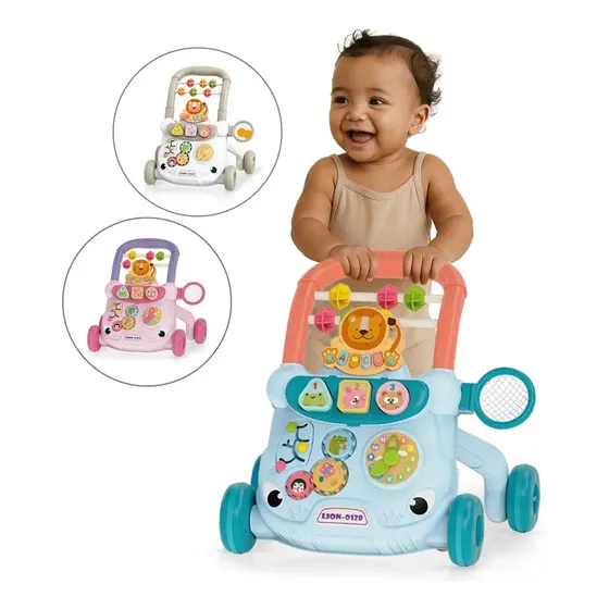 Andador Infantil Empurrador Atividade Musical Bebê Didático Cor Azul
