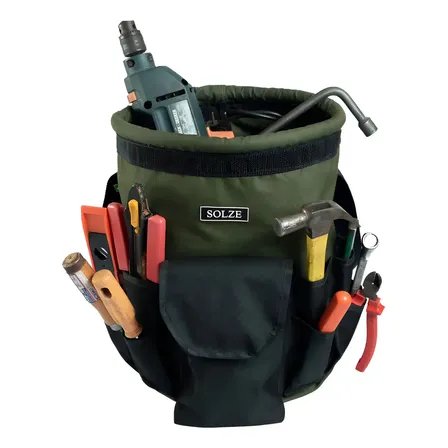 Bolsa Balde para Ferramentas de Eletricista Solze, Cor Verde Militar e Preto