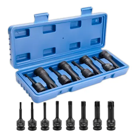 Jogo Com 8 Soquetes Longos Torx De Impacto T30 A T80 1/2 Pol