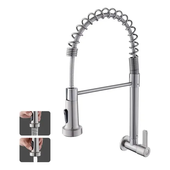 Torneira Pia De Gourmet Flexivel Cozinha Parede 2 Jatos 304 Acabamento Escovado Cor Prateado