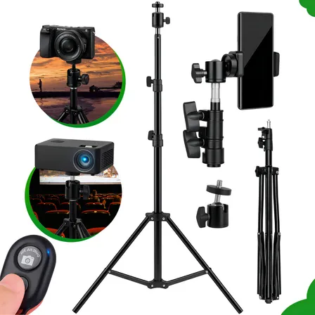 Tripé Pedestal Profissional 2.1 Metros Suporte De Celular Câmera Controle Bluetooth Coolmusic Preto