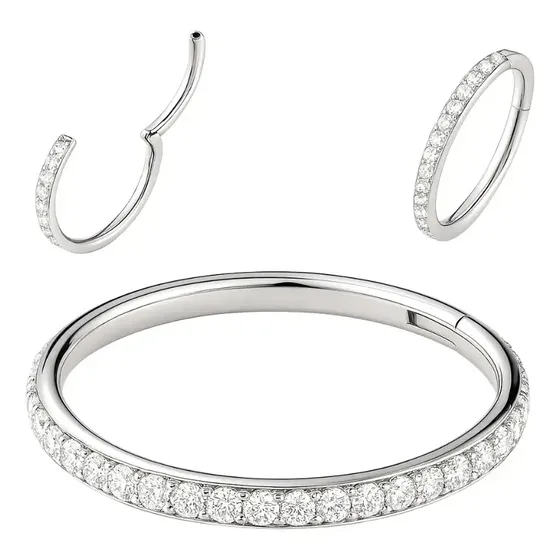 Piercing Titânio Argola Click Cravejada 8mm Prata Addiesdive®