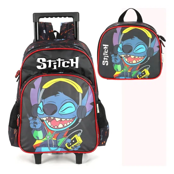 Mochila Rodinha Lancheira Menino Stitch Ic42372sc Preto Liso