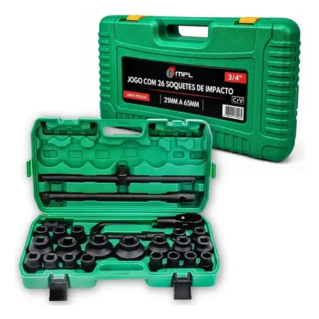 Jogo Com 26 Soquetes De Impacto 3/4 Linha Pesada 21mm A 65mm