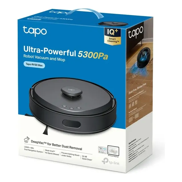 Aspirador De Pó Tp-link Tapo Rv30 Max Robot Slim Mop 5300pa, Cor Preta Preto