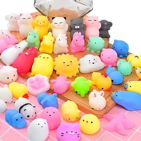 50 Squish Mochi Bichinho Macio De Apertar Squishies Tiktok Colorido