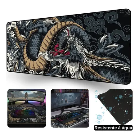 Mouse Pad Gamer Extra Grande 90x40 Profissional Speed Antiderrapante Cor Dragão Azul Digital Informática