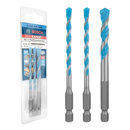 Jogo C/ 3 Brocas Bosch Hex-9 Multiconstruction 5mm 6mm E 8mm