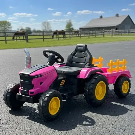 Trator Elétrico Infantil 12v Caçamba Controle Remoto Musica Rosa