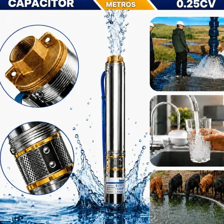 Bomba Submersa Caneta Palito 0,25cv 1/4hp Monofasico 32mca / 2,5 Polegadas (cano 75mm) / Poço Artesiano Irrigação Cisterna Prateado 110/220v 127v