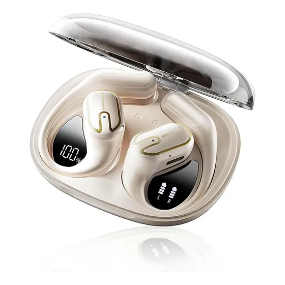 Fone De Ouvido Esportivo Bluetooth 6.0 Com Gancho Para Xiaomi Samsung iPhone Motorola Open Ear Ipx7 À Prova D'água 68h Bateria Para Corrida Academia Com Microfone Carregamento Usbc Cor Bege