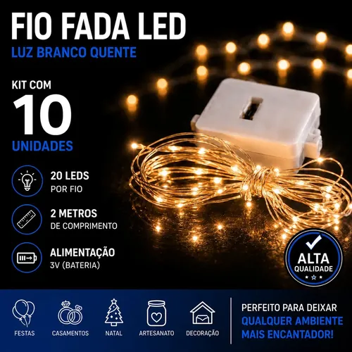 Kit 10 Fio Fada Lph Decoração Iluminação Casamento Festas Artesanato Luzes De Fada Led 2m 20 Leds Luz Branco Quente Cordão Luz Pisca Pisca Árvore De Natal