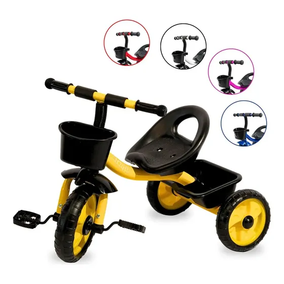 Triciclo Infantil 3 Rodas Brinquedo Passeio Com Cestinha Amarelo