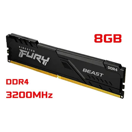 Memoria Ram Fury Beast 8gb Ddr4 3200mhz Kf432c16bb/8 Cor Preto