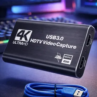 Placa Captura Vídeo HDMI USB 3.0 4K Full HD 1080p Áudio Compatível PC Windows Linux PS5 Xbox Streaming Gravação Plug and Play - Pro Power