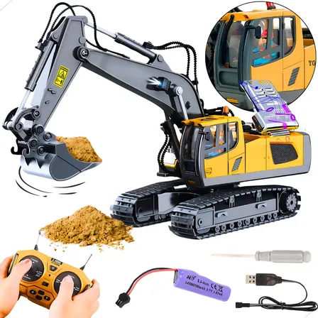 Carrinho Escavadeira Controle Remoto 2.4hz Carro Brinquedo Recarregável Led 11 Funções Sophia Mundo Encantado