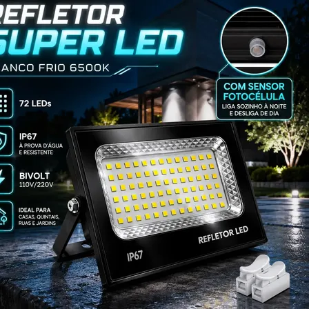 Refletor Led 200w Bivolt Branco Frio 6500k Ip67 Sensor Presença Exterior 127/220v Preto Rosa Lmsnº01/200