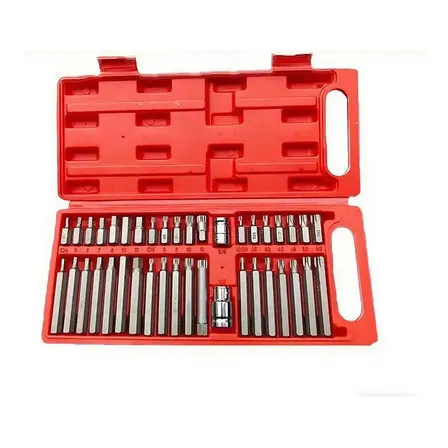 Kit 40 Bits Magnéticos Para Parafusadeira Com Pontas Torx E Hexagonais Vermelho